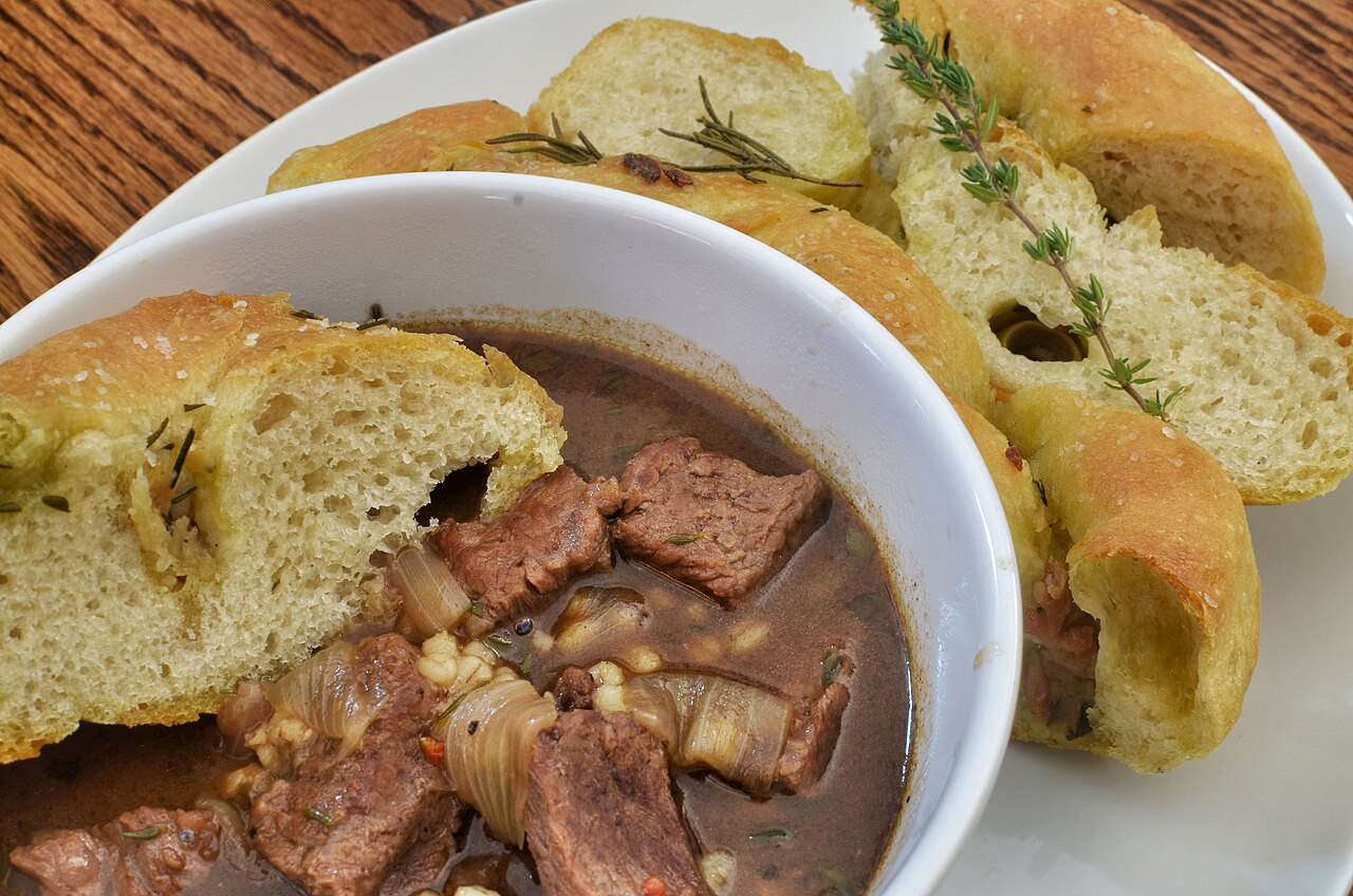 Hearty beef and barley soup with vegetables
