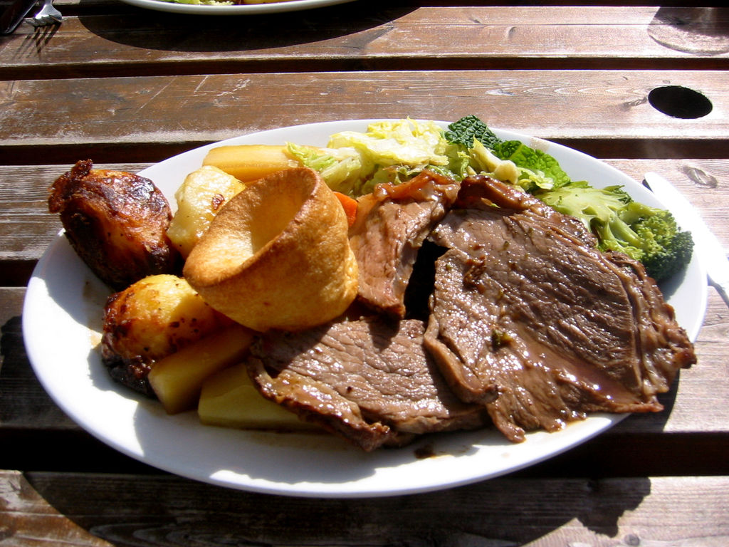 Herb-crusted roast beef dinner