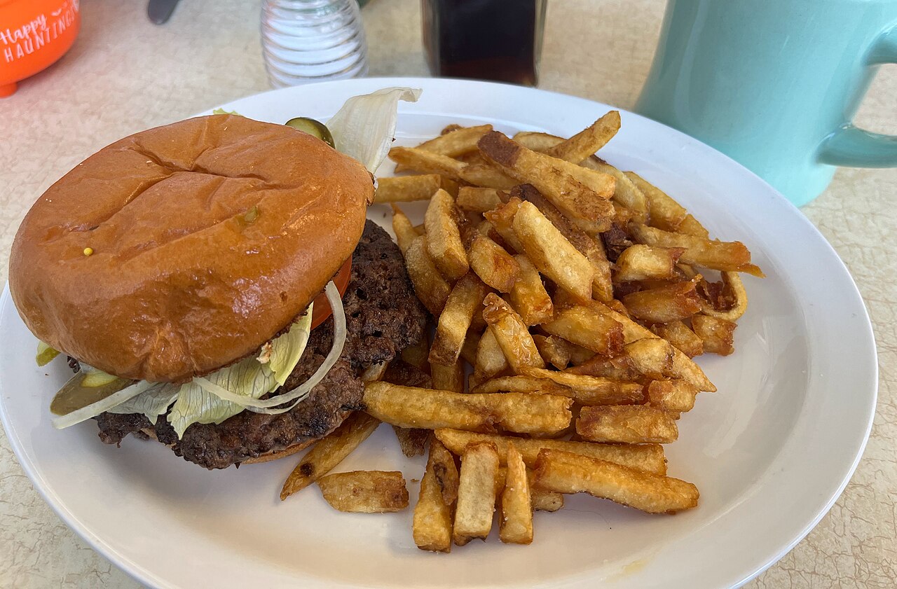 Double smash burger with crisp edges and melted cheese